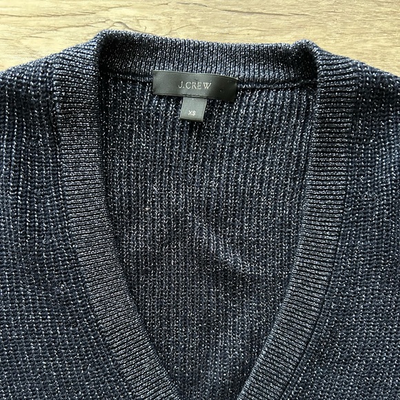J. Crew Metallic Navy V Neck Sweater XS - Picture 4 of 6
